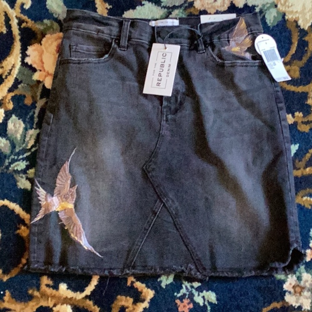 For the Republic stretch‎ denim fringed embroidered skirt. NWT. Retail 58